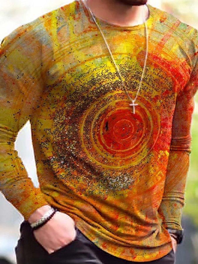 Men's Abstract Sun Painting Print Long Sleeve T-shirt - Image 2