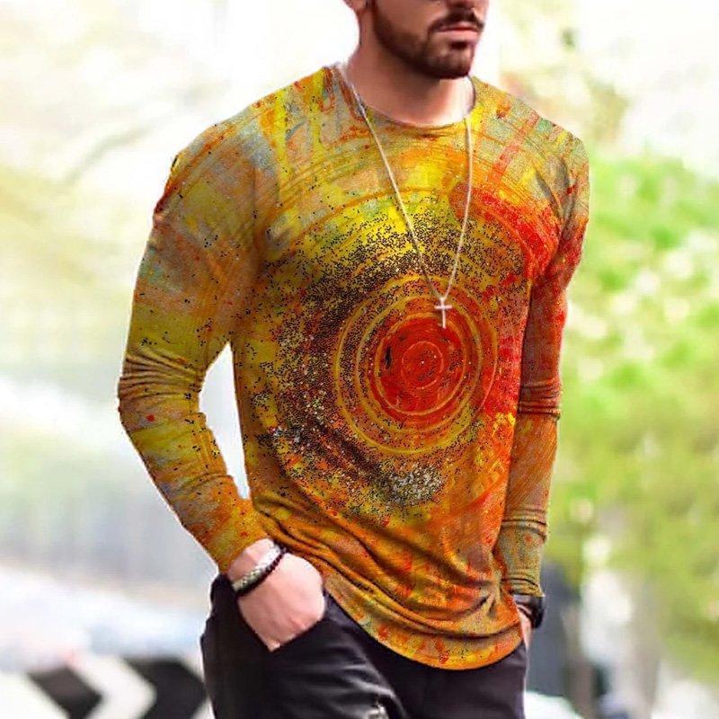 Men's Abstract Sun Painting Print Long Sleeve T-shirt - Image 3