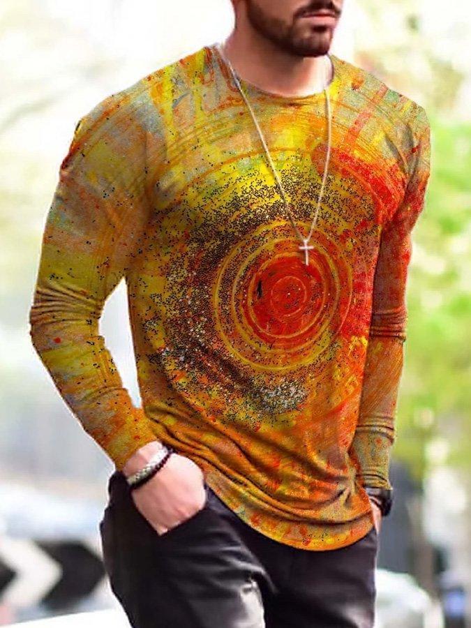 Men's Abstract Sun Painting Print Long Sleeve T-shirt - Image 4