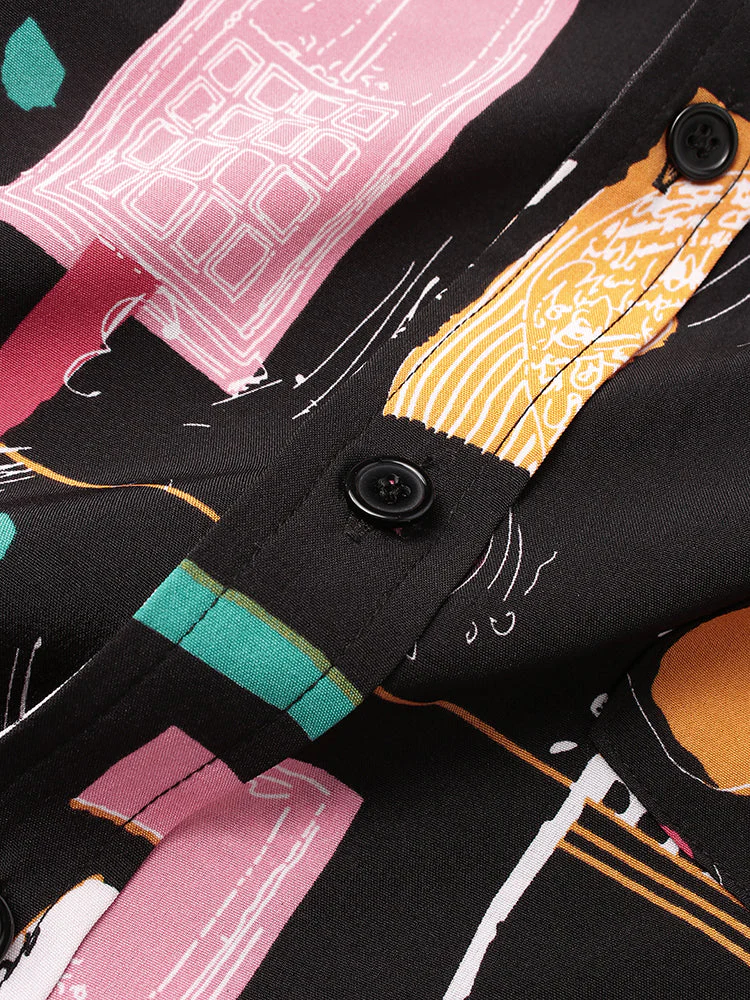 Mens All Over Graffiti Print Street Short Sleeve Shirts - Image 5