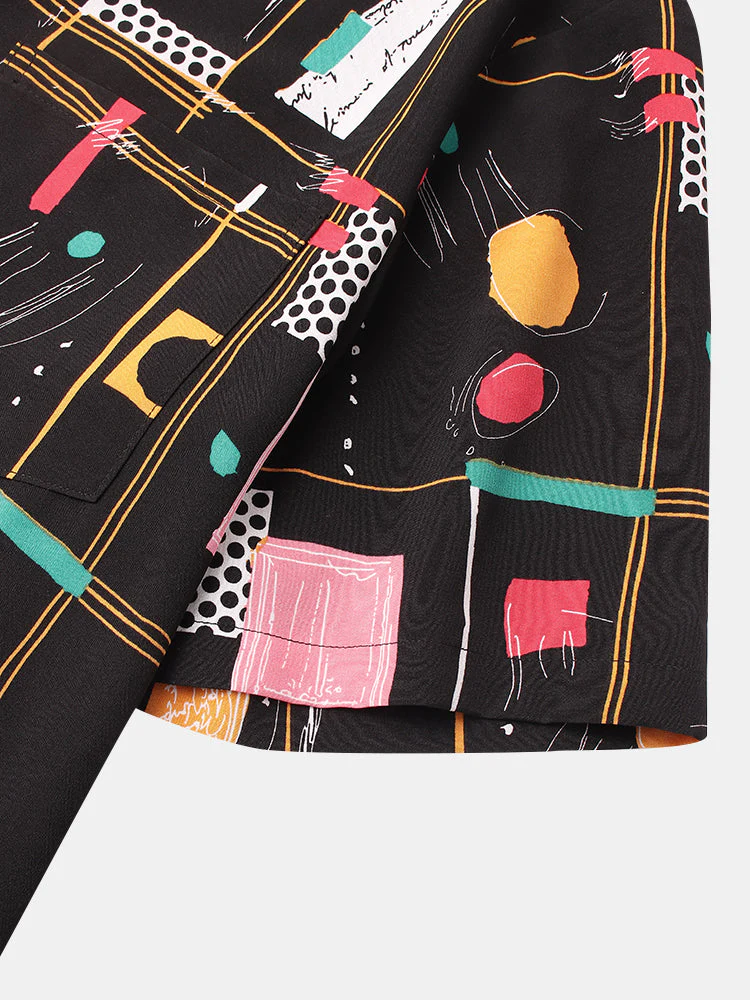 Mens All Over Graffiti Print Street Short Sleeve Shirts - Image 7