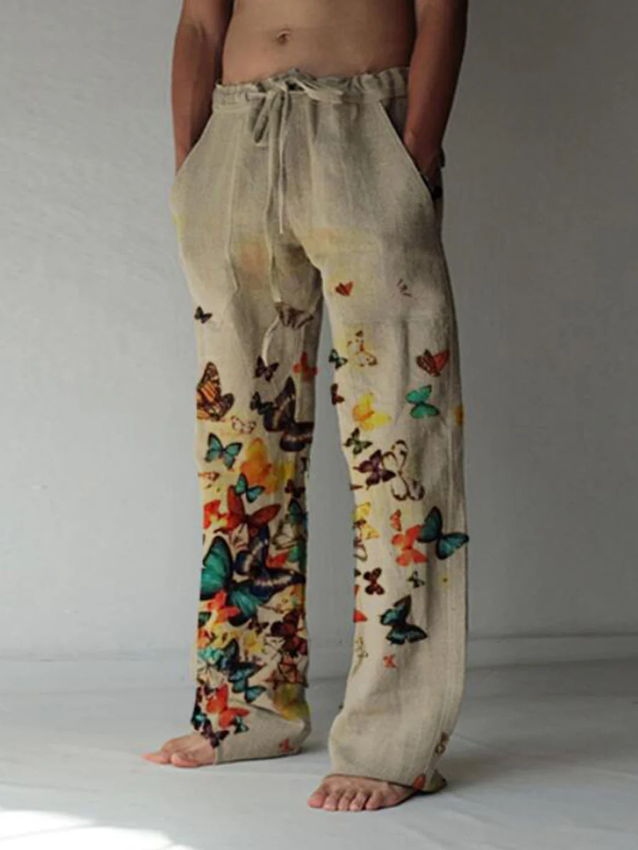 Men's butterfly casual cotton and linen trousers - Image 2