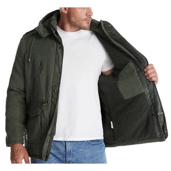 Mens Cashmere Hooded Thickened Multi Pocket Coat Padded Jacket - Image 3