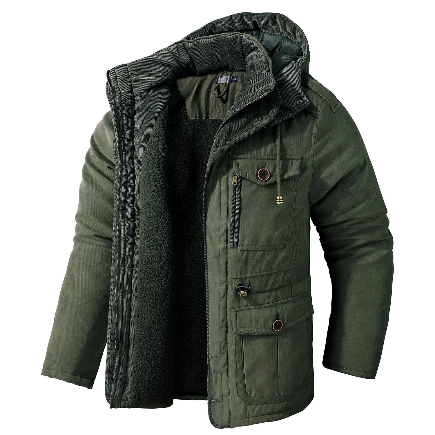 Mens Cashmere Hooded Thickened Multi Pocket Coat Padded Jacket - Image 6