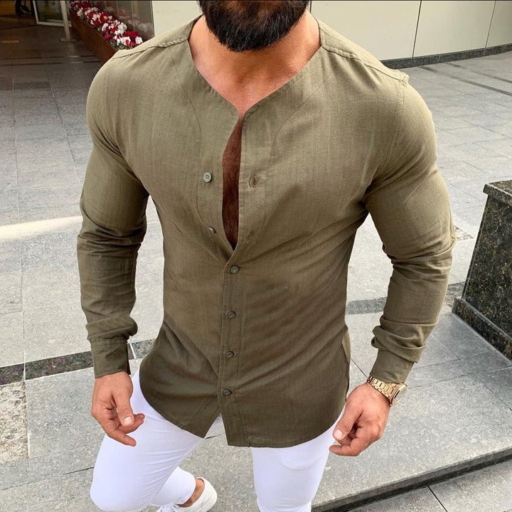 Mens Casual Autumn Sports Button Long Sleeve Shirt - Image 6