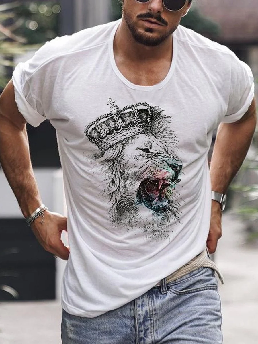 Men's casual judas lion ink print T-shirt - Image 2