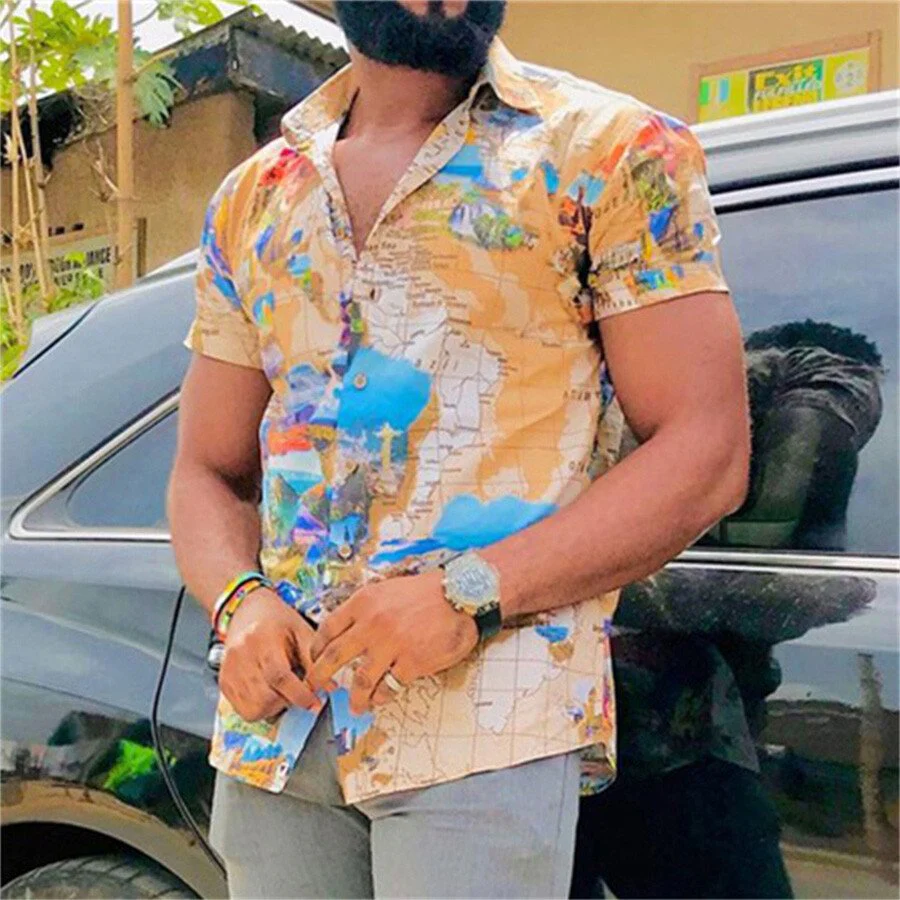 Men's Casual Lapel Cotton And Linen Short-Sleeved Shirt T-Shirt Top - Image 3