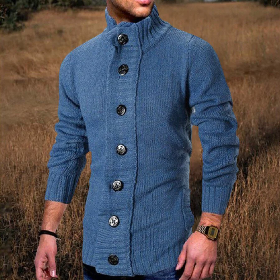 Men's Casual Solid Color Sweater Cardigan Jacket - Image 3