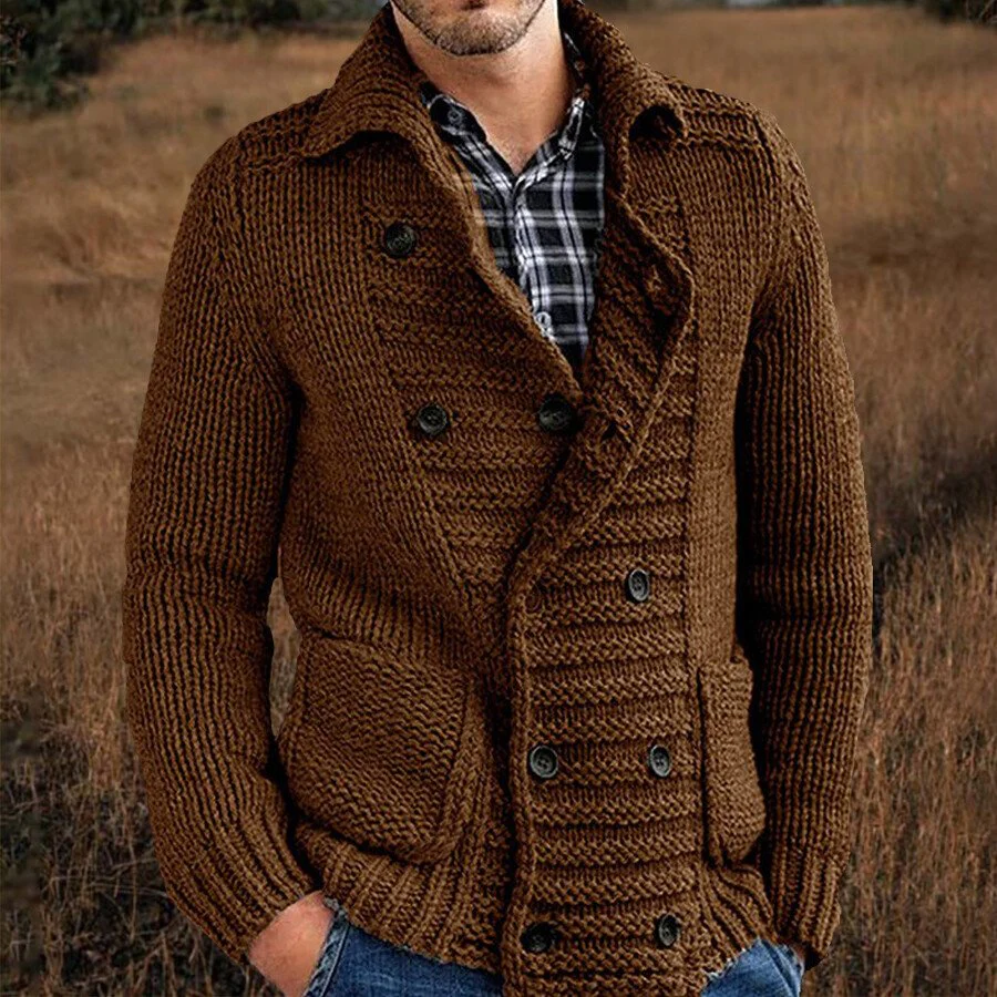 Men's Casual Solid Color Sweater Cardigan Jacket - Image 2