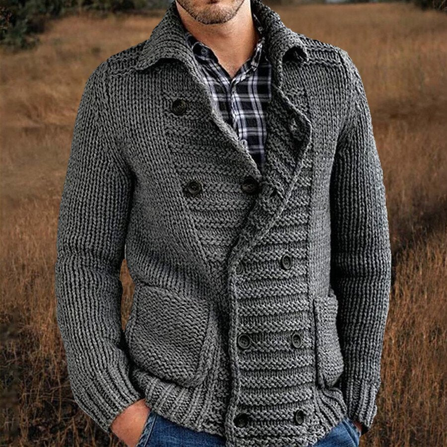 Men's Casual Solid Color Sweater Cardigan Jacket - Image 3