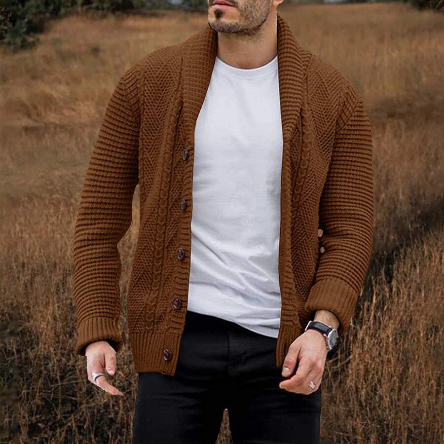 Men's Casual Solid Color Sweater Cardigan Jacket - Image 2