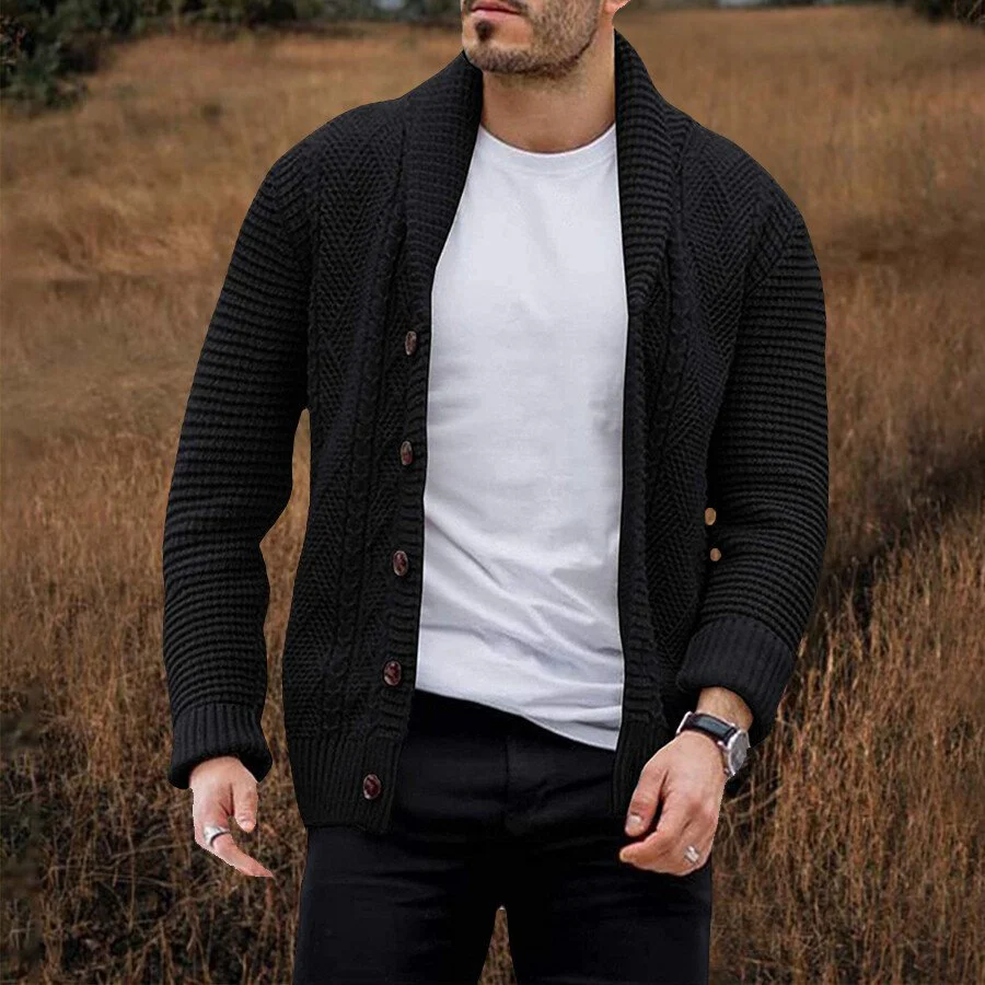 Men's Casual Solid Color Sweater Cardigan Jacket - Image 3