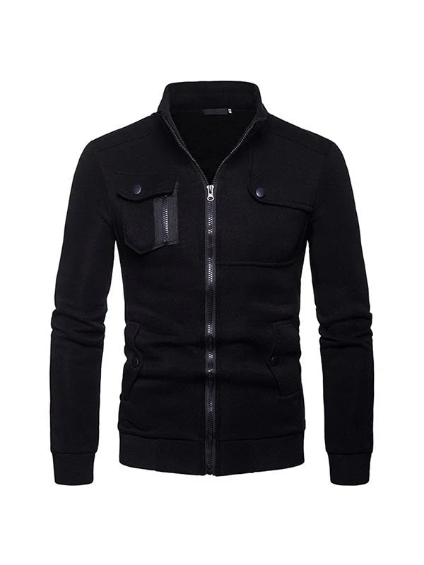 Men's Casual Stand-Collar Multi-Pocket Zipper Cardigan Top - Image 11