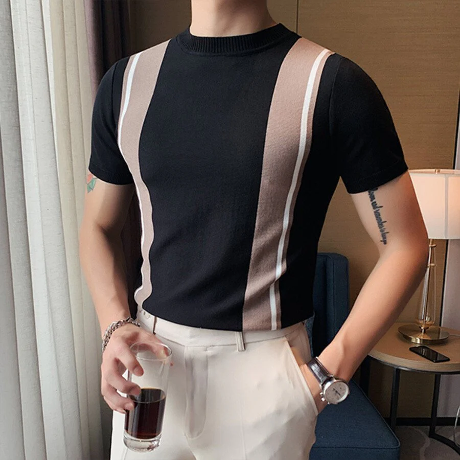 Men's Casual Striped Colorblock Short Sleeve Knit T-Shirt