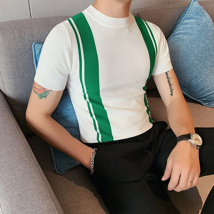 Men's Casual Striped Colorblock Short Sleeve Knit T-Shirt - Image 8