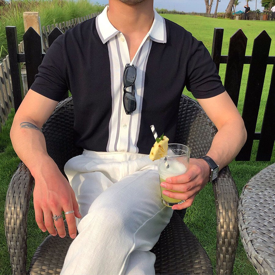Men's Casual Striped Colorblock Short Sleeve Knit T-Shirt