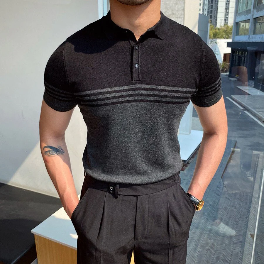 Men's Casual Striped Colorblock Short Sleeve Knit T-Shirt