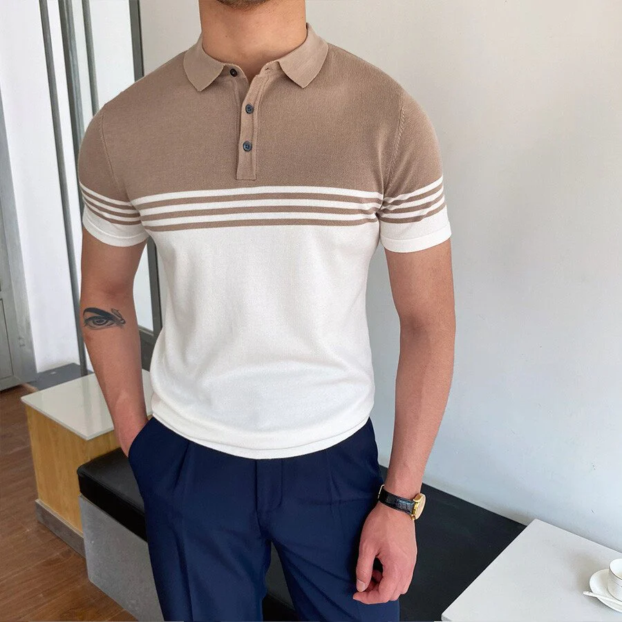 Men's Casual Striped Colorblock Short Sleeve Knit T-Shirt - Image 5