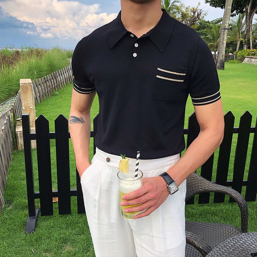 Men's Casual Striped Short Sleeve Knit T-Shirt