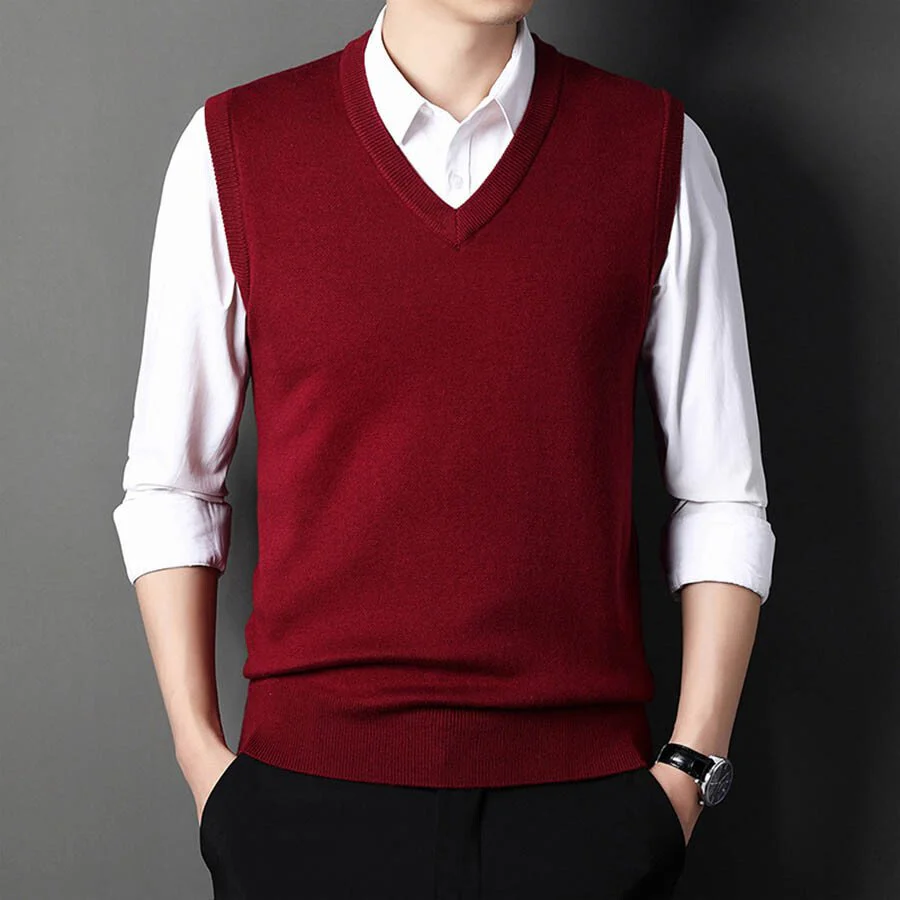 Men's Casual V-Neck Waistcoat Sweater Knit Sweater - Image 2
