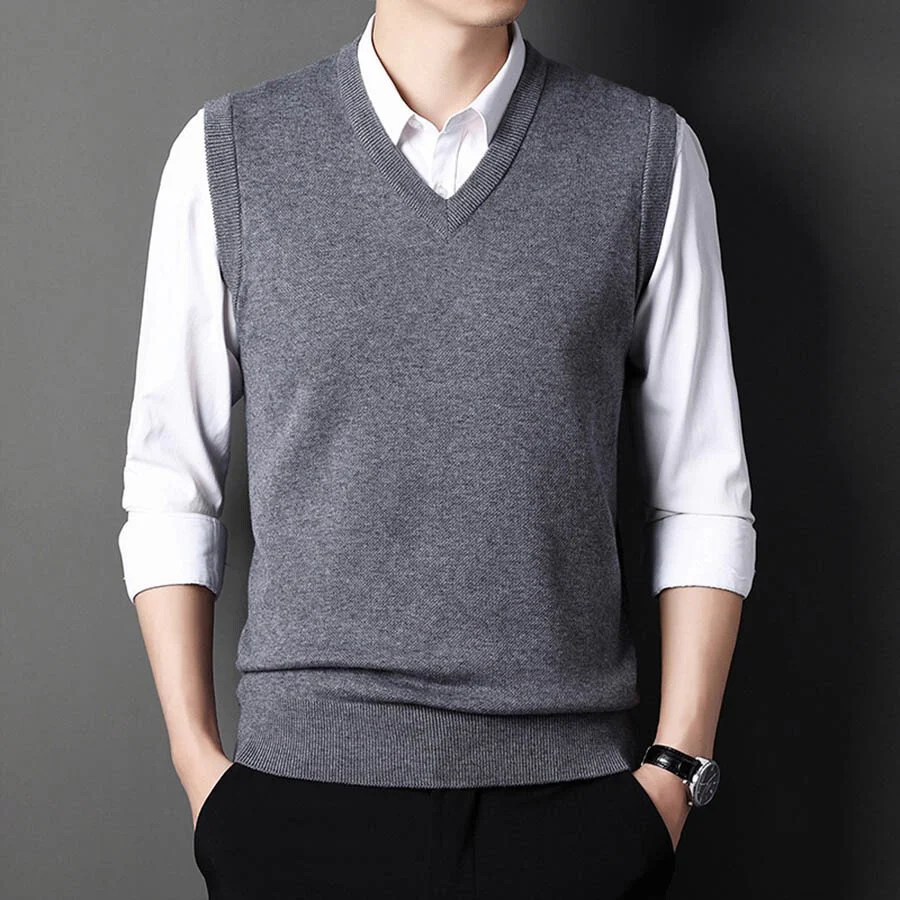 Men's Casual V-Neck Waistcoat Sweater Knit Sweater - Image 3