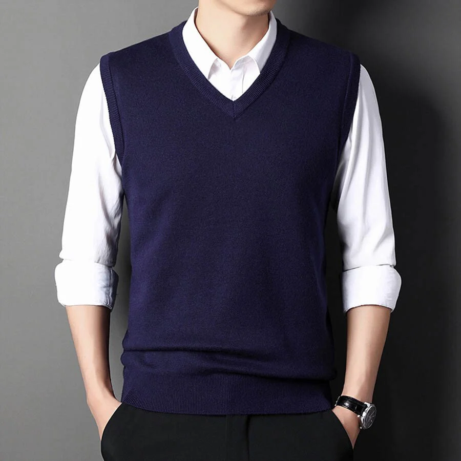 Men's Casual V-Neck Waistcoat Sweater Knit Sweater - Image 4