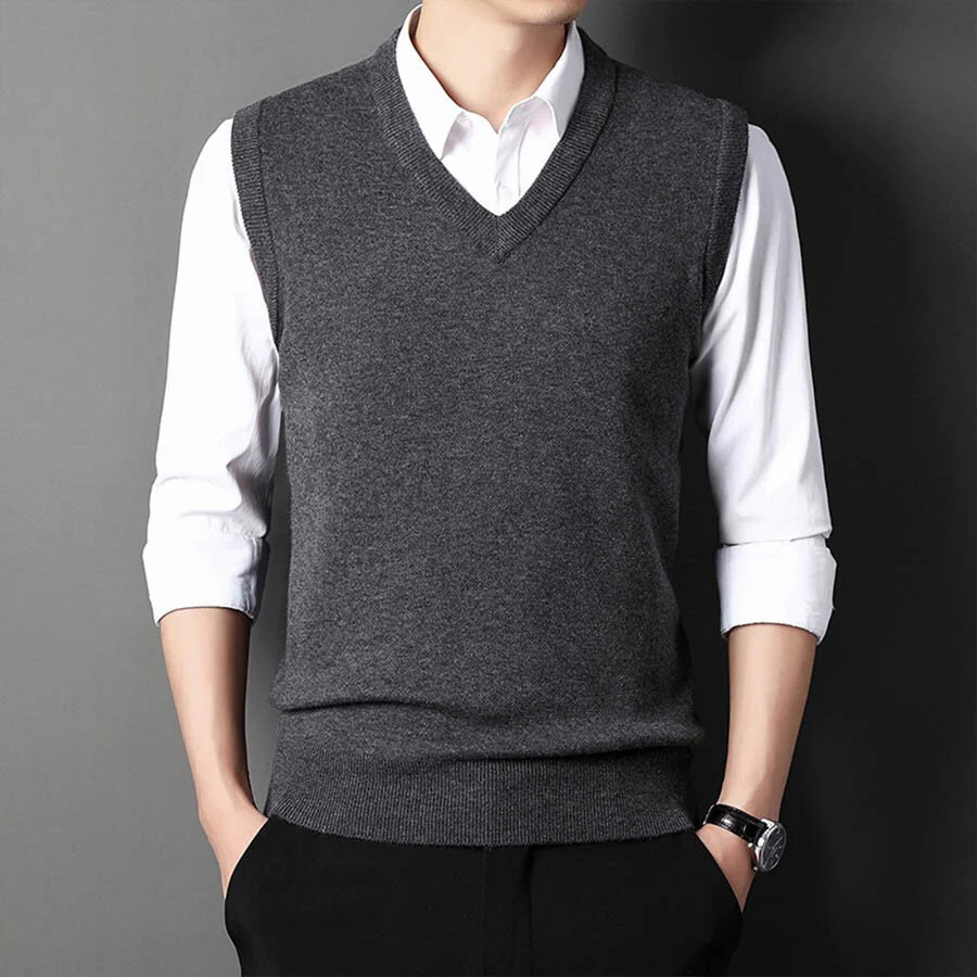 Men's Casual V-Neck Waistcoat Sweater Knit Sweater - Image 6