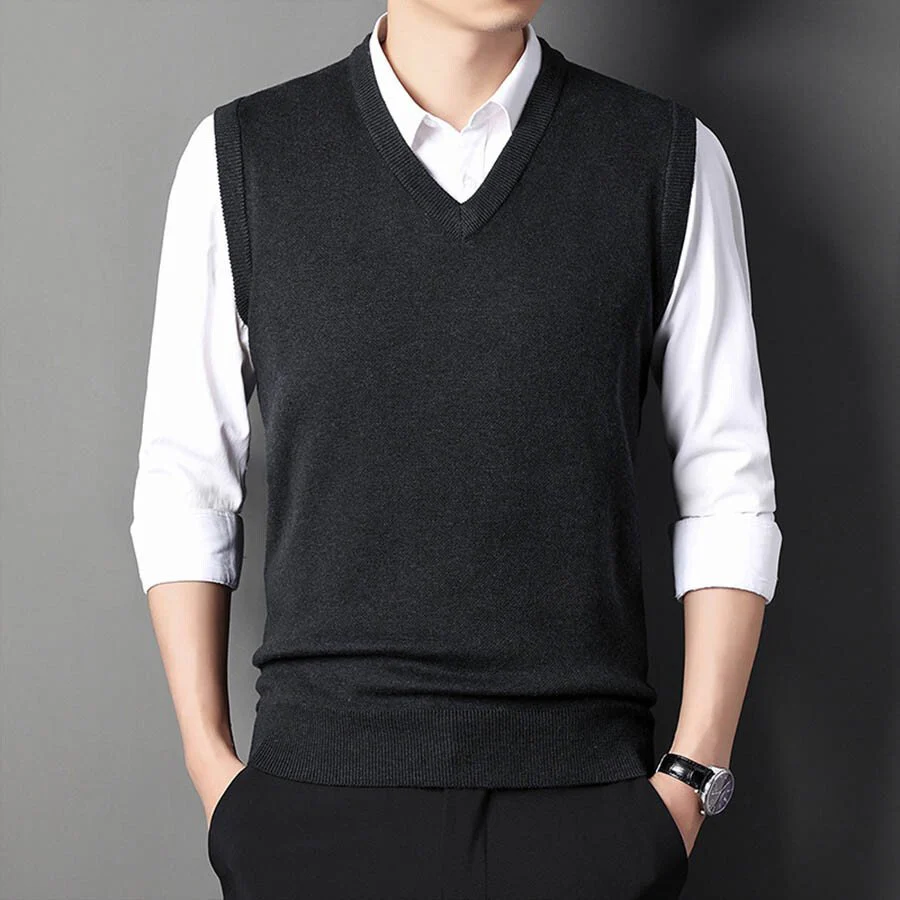 Men's Casual V-Neck Waistcoat Sweater Knit Sweater - Image 7