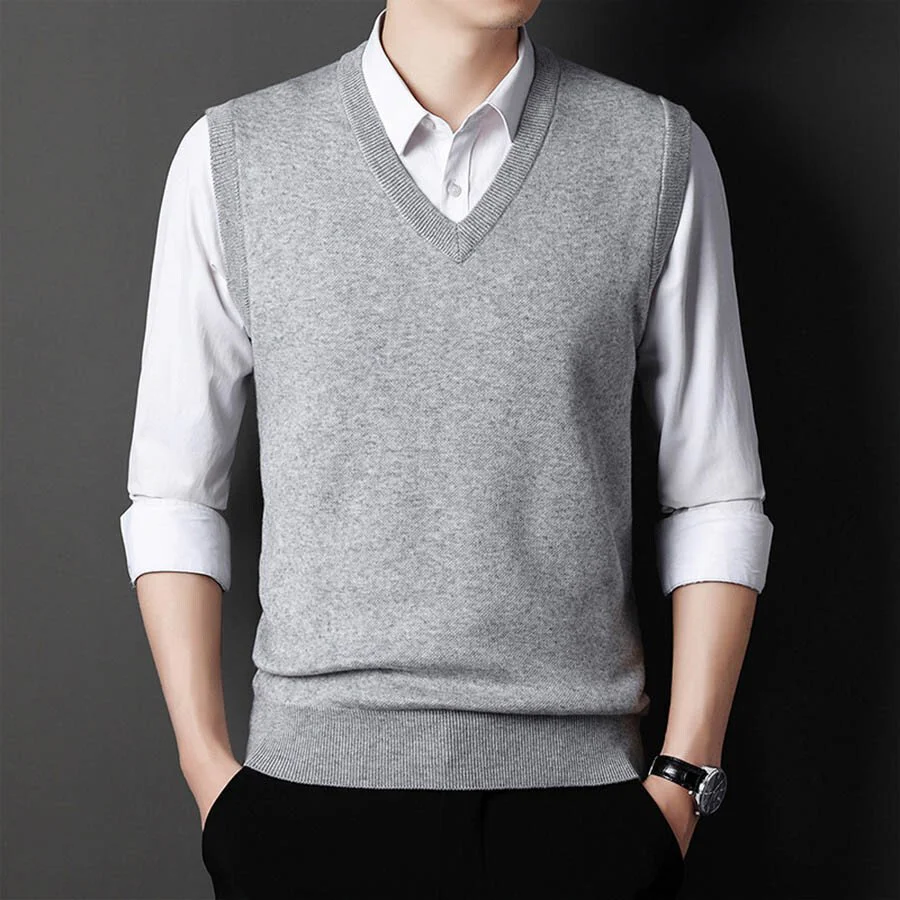 Men's Casual V-Neck Waistcoat Sweater Knit Sweater - Image 8