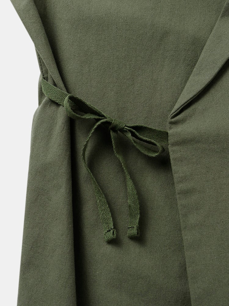 Mens Casual Wrap Tie Side Top Solid 100% Cotton Two Pieces Outfits - Image 9
