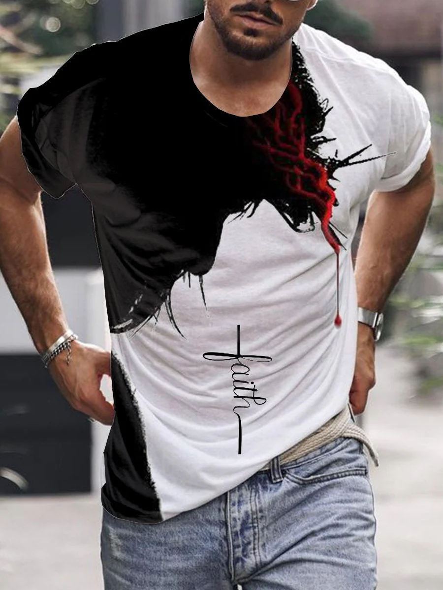 Men's Christian Ink Print Short Sleeve Crew Neck T-Shirt - Image 2