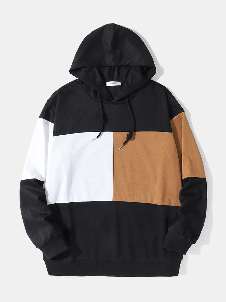 Mens Color Block Stitching Hoodie Long Preppy Two Pieces Outfits - Image 3