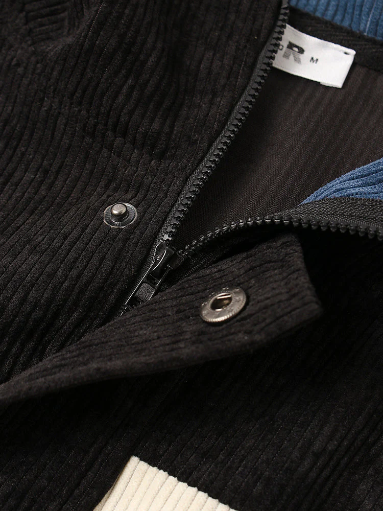 Mens Colorblock Corduroy Drawstring Hem Daily Pullover Hoodie - Image 4