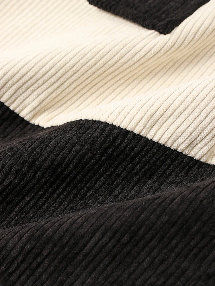 Mens Colorblock Corduroy Drawstring Hem Daily Pullover Hoodie - Image 5