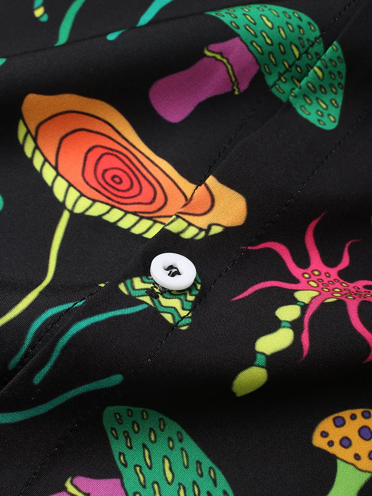Mens Colorful Mushroom Print Button Up Street Short Sleeve Shirts - Image 4