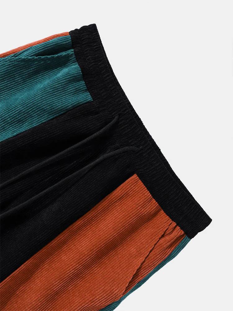 Mens Corduroy Color Block Stitching Half Zip Hoodie Two Pieces Outfits - Image 10