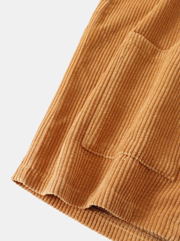 Mens Corduroy Solid Color Lace Up Casual Loose Kimono With Pocket - Image 6