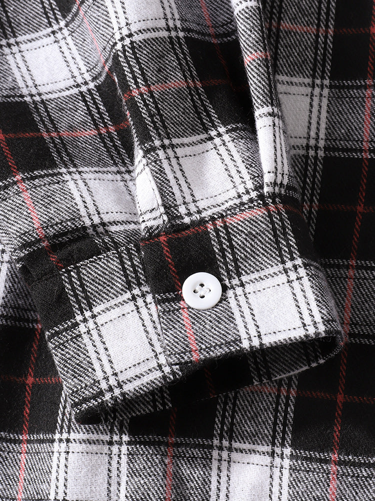 Mens Cotton Plaid Button Up Long Sleeve Casual Drawstring Hooded Shirts - Image 7