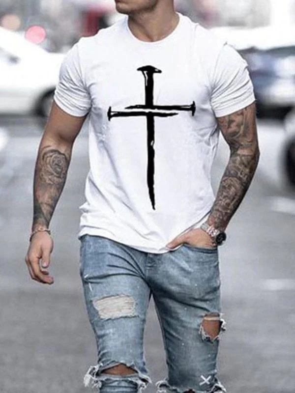 Men's Cross Print Jesus Christian Casual T-shirt - Image 2
