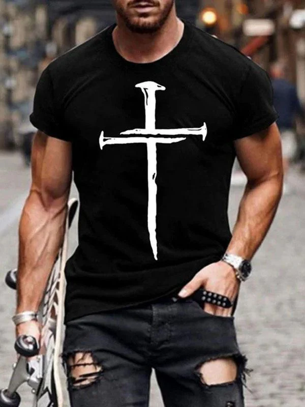 Men's Cross Print Jesus Christian Casual T-shirt - Image 5