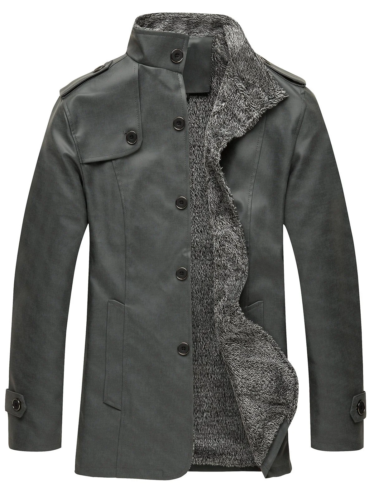 Men's Epaulet Design Stand Collar Single Breasted Coat - Image 13