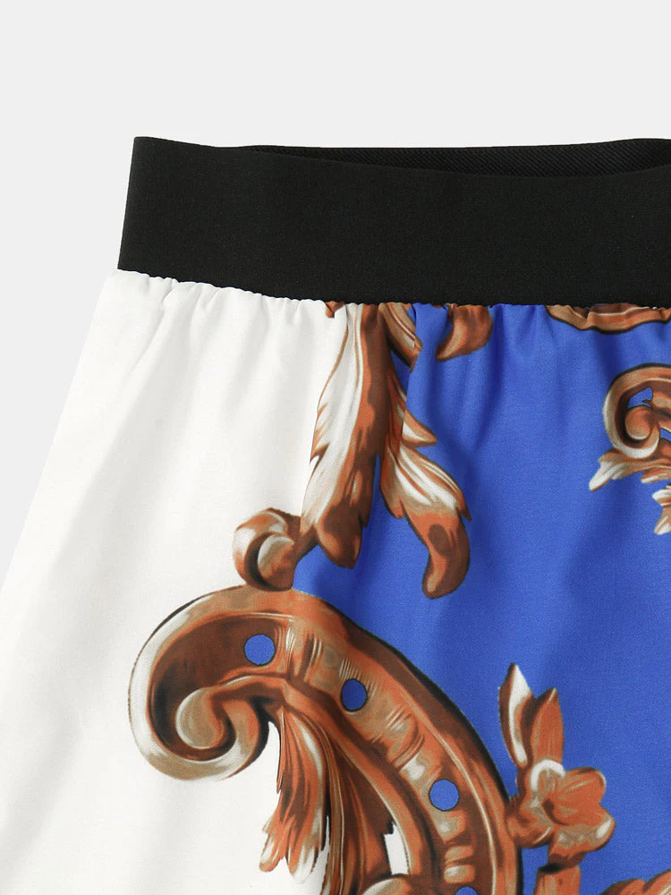 Mens European Style Baroque Print Button Up Street Two Pieces Outfits - Image 10