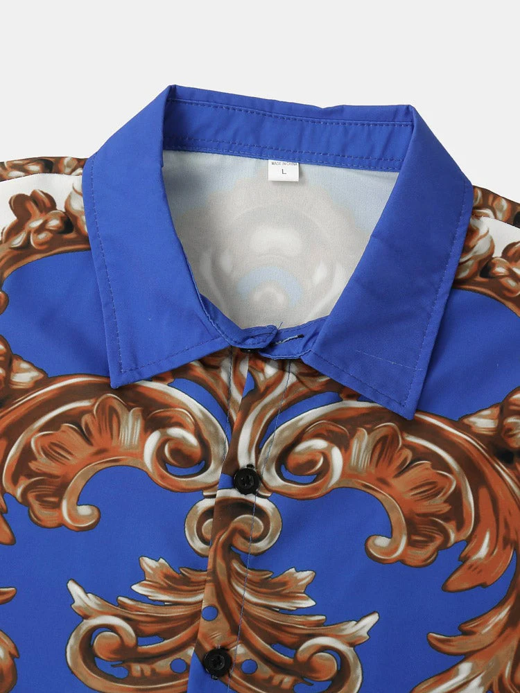 Mens European Style Baroque Print Button Up Street Two Pieces Outfits - Image 6
