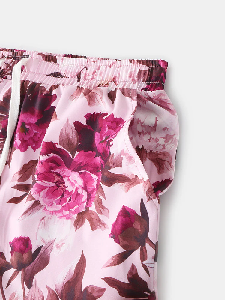 Mens Floral Print Hawaiian Holiday Thin Quick-drying Drawstring Co-ords - Image 10