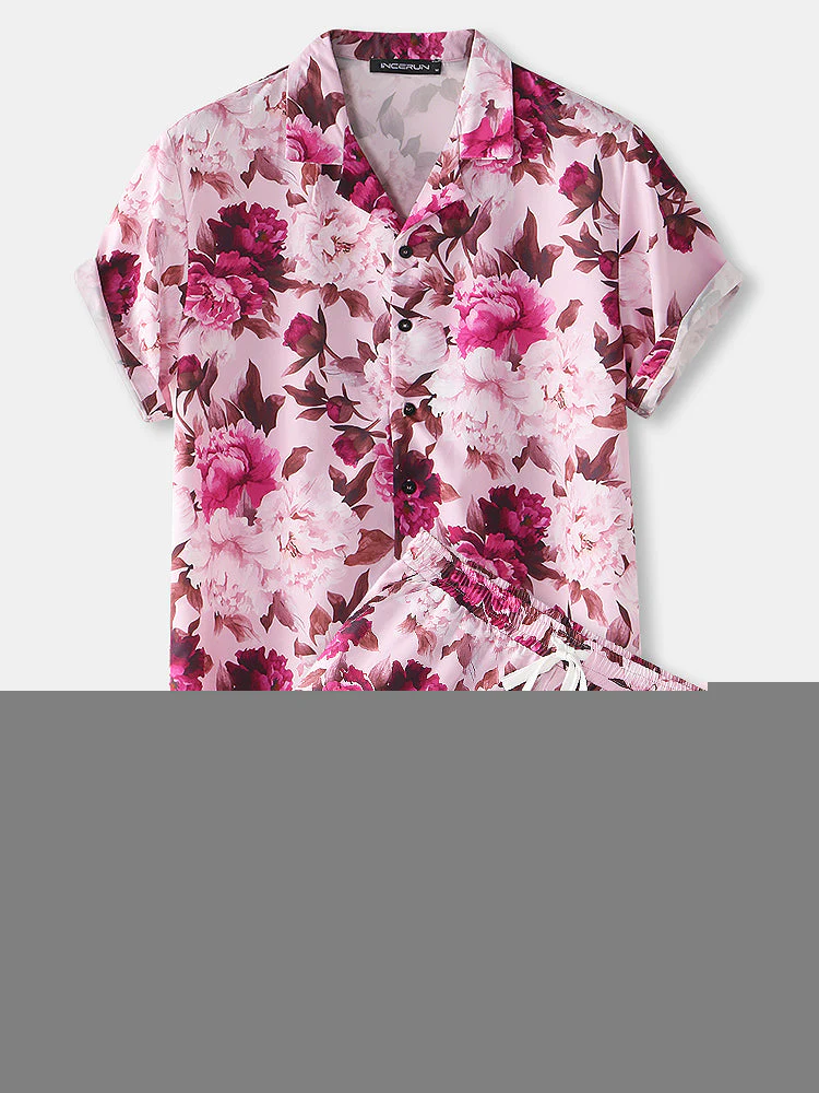 Mens Floral Print Hawaiian Holiday Thin Quick-drying Drawstring Co-ords - Image 12