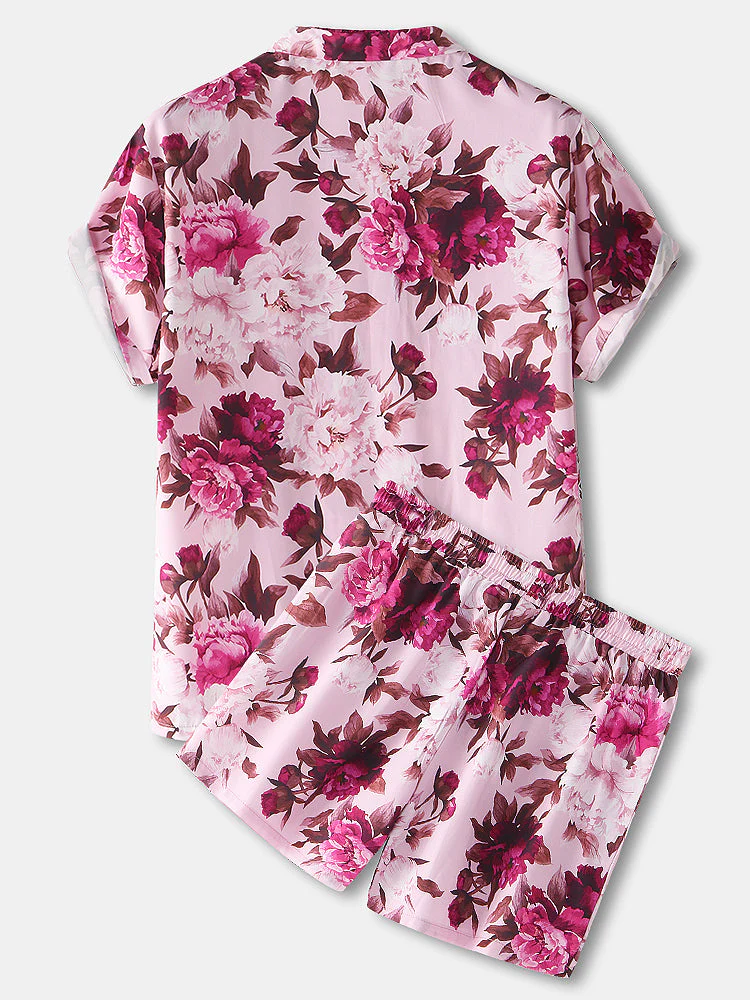 Mens Floral Print Hawaiian Holiday Thin Quick-drying Drawstring Co-ords - Image 2