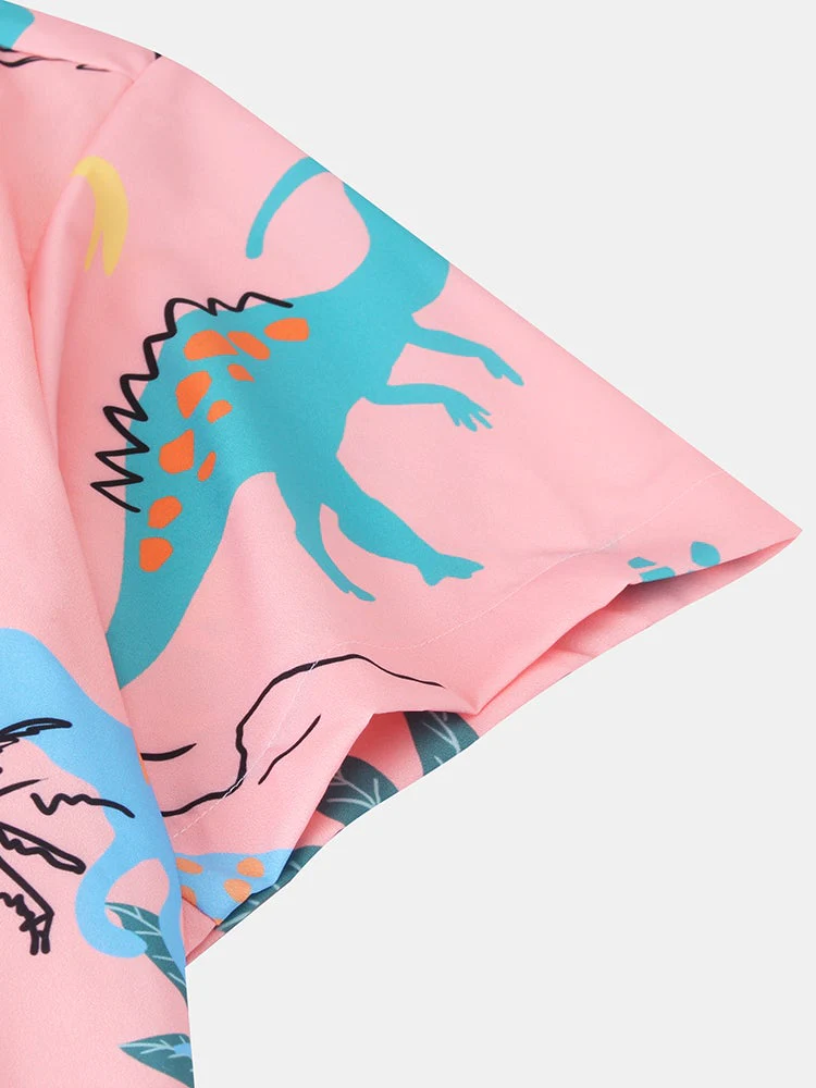 Mens Funny Style Dinosaur Cartoon Printed Short Sleeve Shirts - Image 9