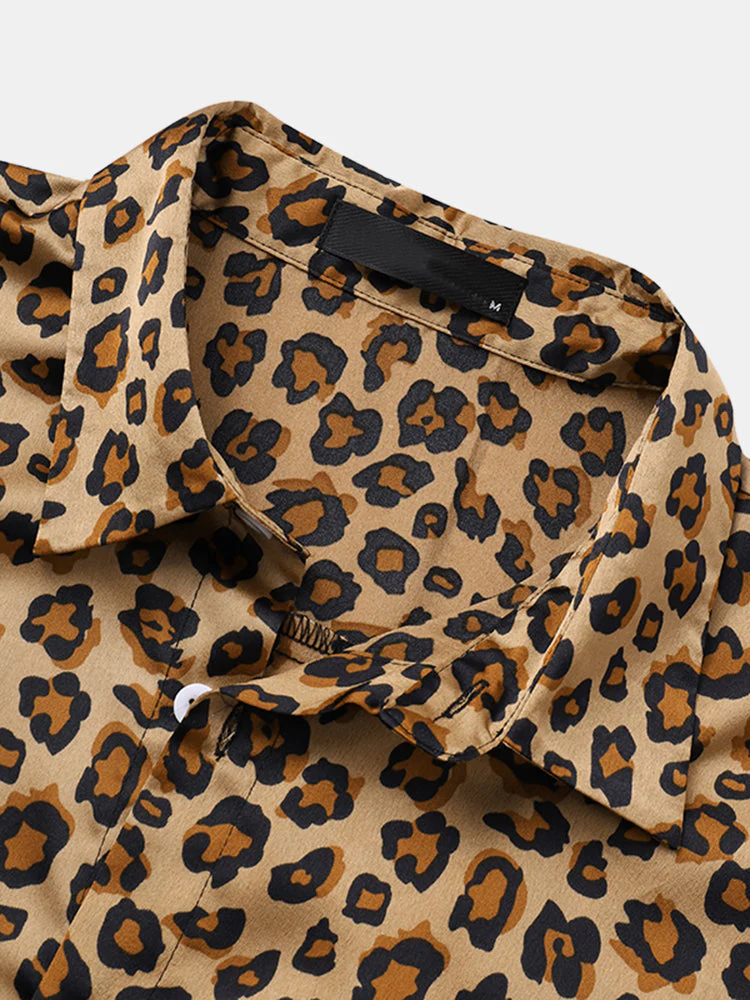 Mens Hawaiian Leopard Print Thin Holiday Beachwear Surfing Sporty Button Loungewear Set SKUE44246 - Image 4