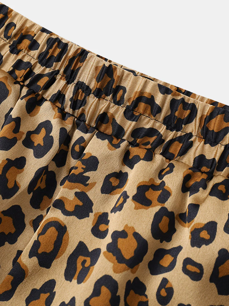 Mens Hawaiian Leopard Print Thin Holiday Beachwear Surfing Sporty Button Loungewear Set SKUE44246 - Image 7