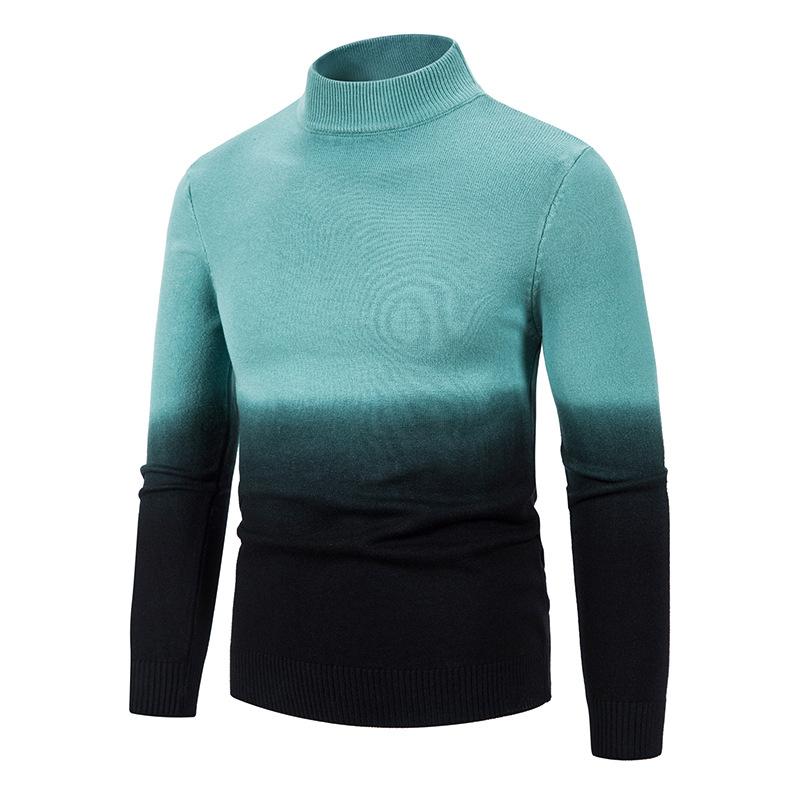 Men'S High Neck Slim Knit Pullover With Gradient Bottom - Image 3